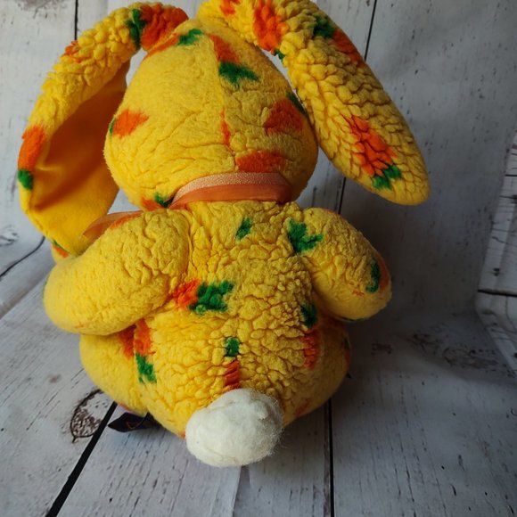Petting Zoo Bunny Plush Yellow Carrot Print Fur 15" Stuffed Animal Easter - Picture 6 of 9
